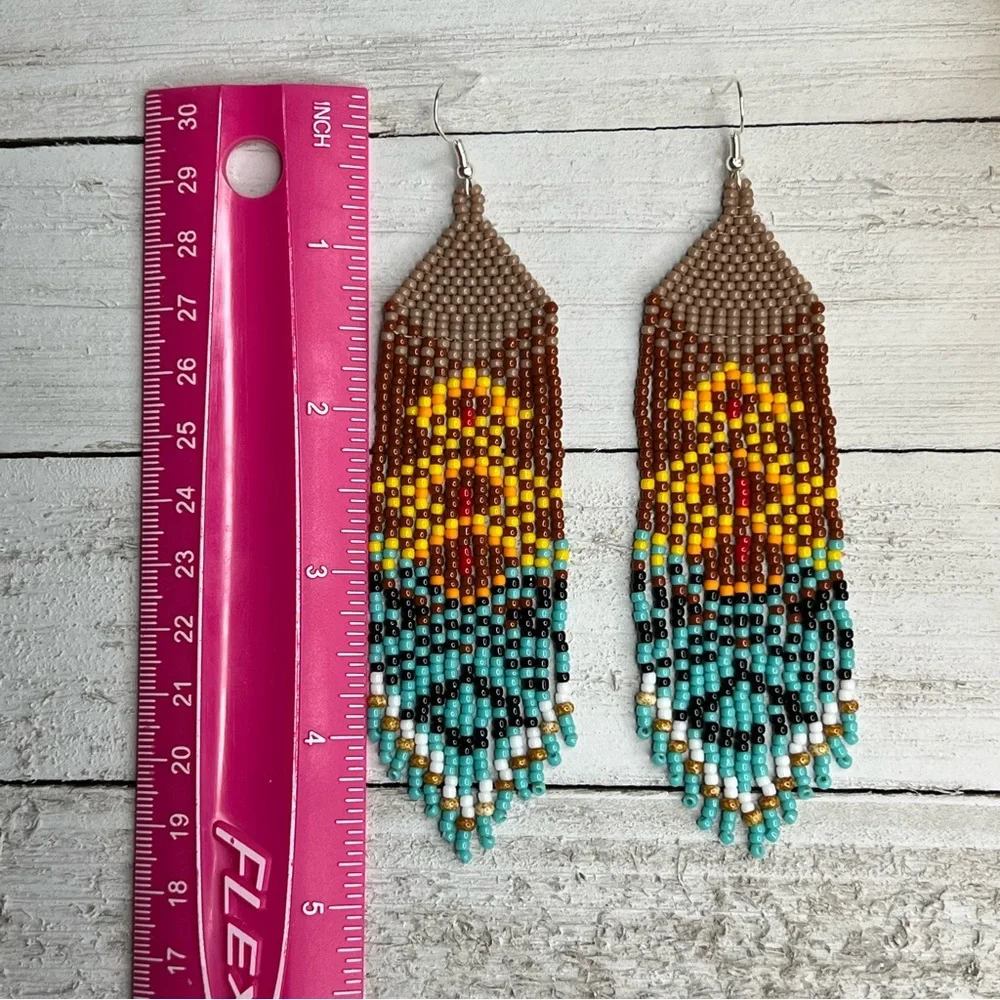 Handmade‎ Native American Style Long Seed Bead Beaded Earrings African Style